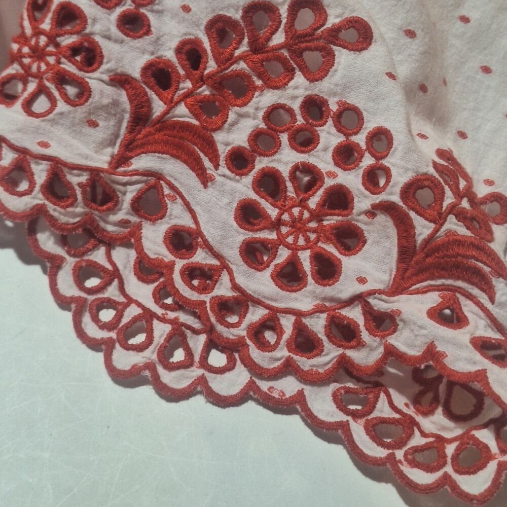 Talbots Shirt Womens 2X White Red Eyelets Tasseled Lined Dotted Bohemian Summer - Picture 3 of 8